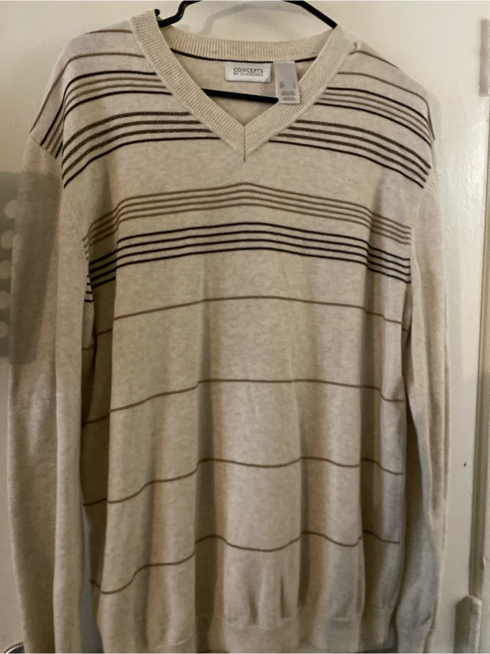 Concepts by clariborne Beige Striped V-Neck Sweater - Men